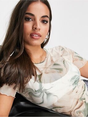 Stradivarius Marble Mesh Top Blue Gray Sheer Y2K Fairy Grunge Size M